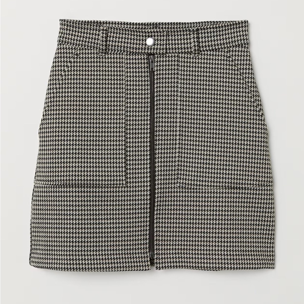 Houndstooth Zip-Front Mini Skirt